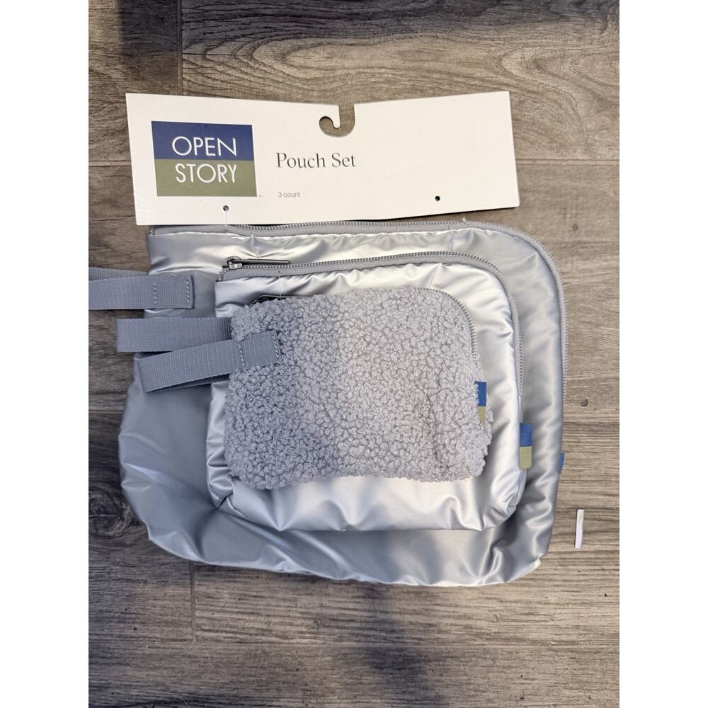 Open Story Three Pack Makeup Bags In Metallic Gray New with Tags